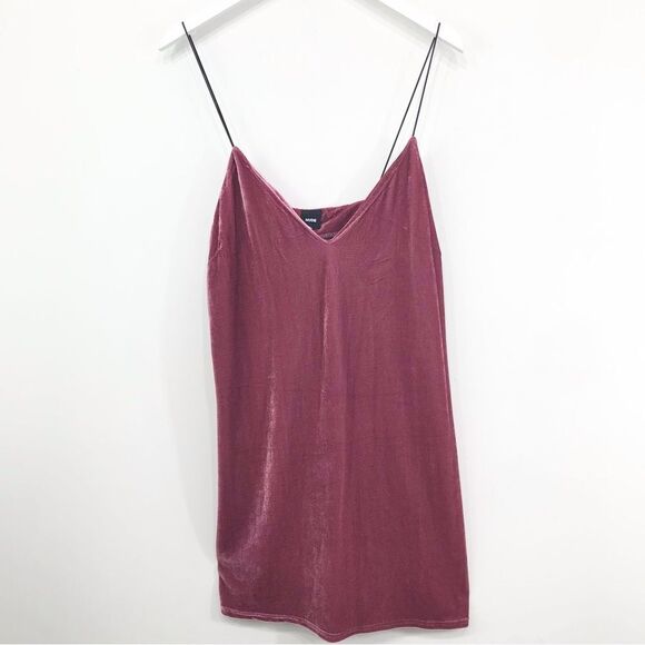 Nude Rose Pink Velvety Soft Velour V Neck Slinky Slip Mini Dress - Picture 1 of 13